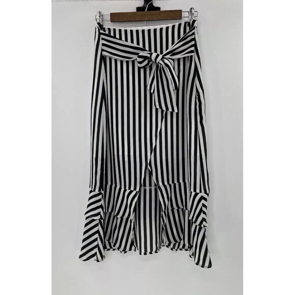 Who What Wear Women’s Striped Ruffle Tie Front Chiffon Midi‎ Skirt Size 8 - Picture 1 of 13
